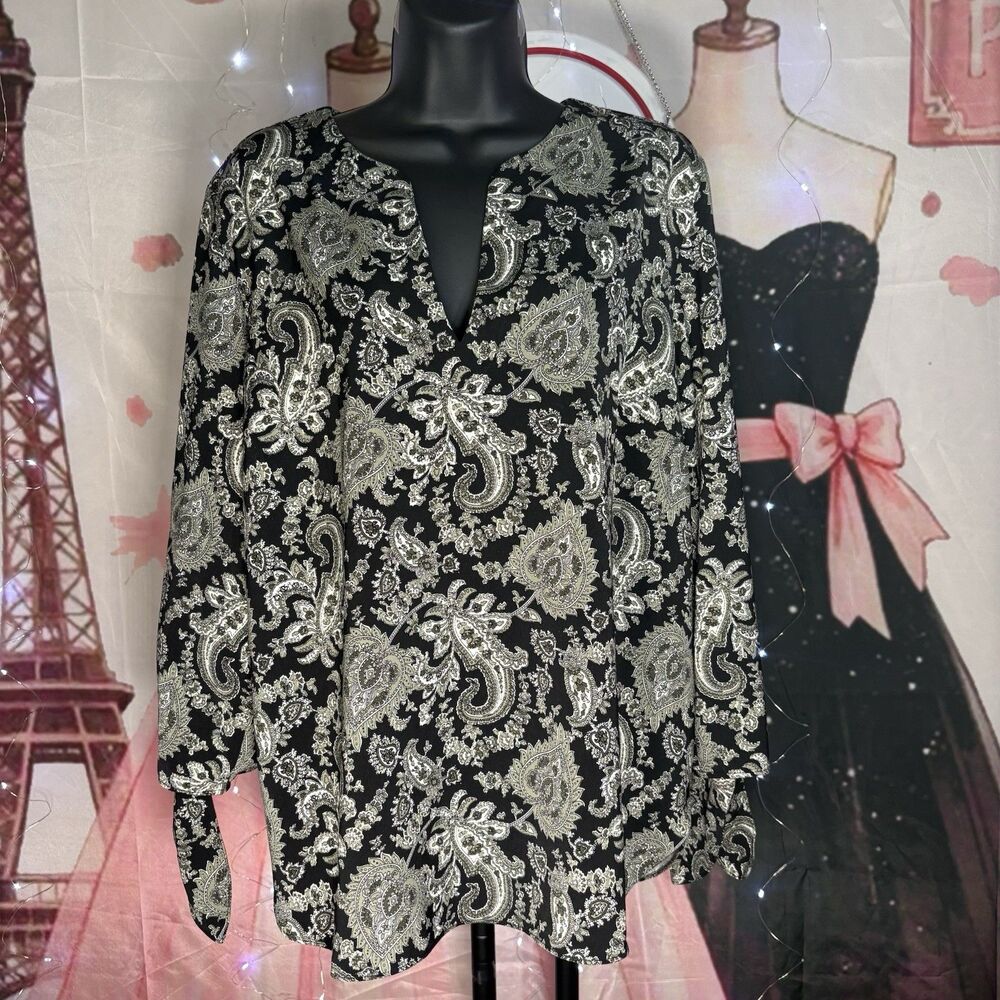 New Michael Kors Blouse  ABSTRACT ARTISIAN GRAPHITE TAILORED FIT SZ L - Picture 11 of 16